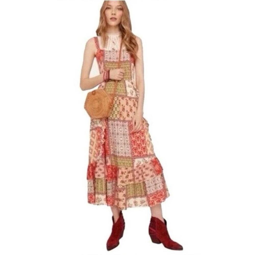 Abel The Label Gypsiana Patchwork Boho Open Back Tie Maxi Dress S Cottage Gypsy - Picture 2 of 10